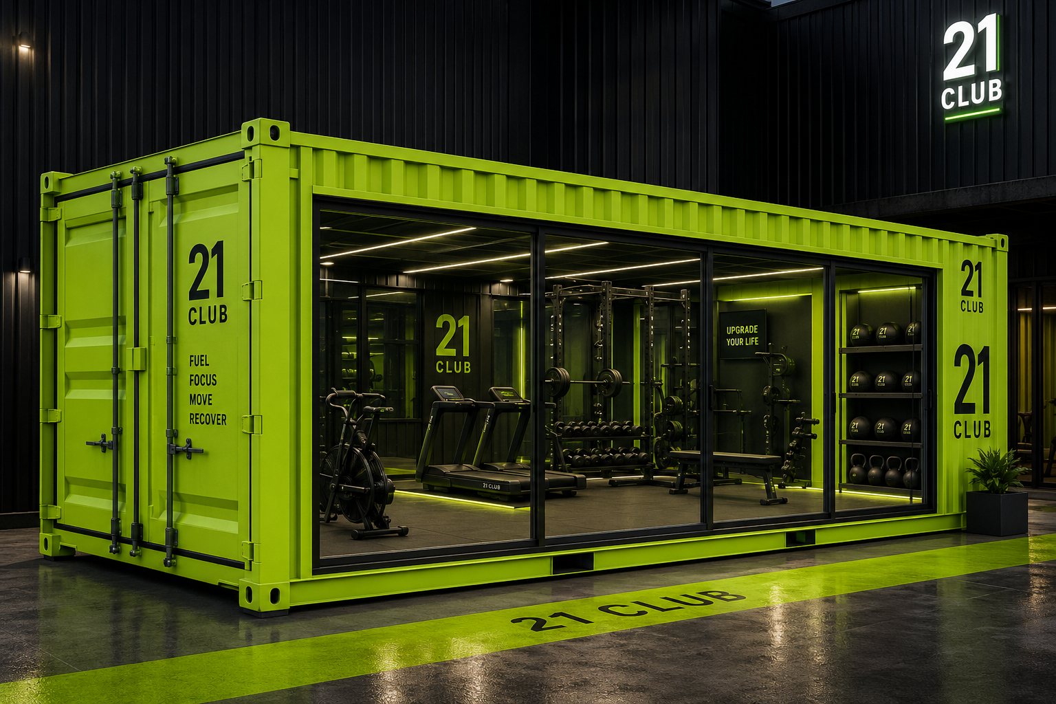 21 Station 30 m² lime Sport Box with training equipment