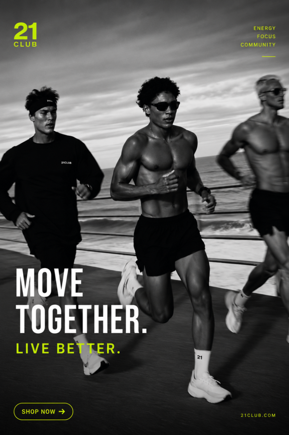 21 Club running community poster in black and white